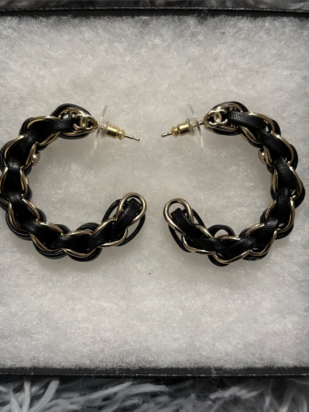 CC Braided Hoop Earrings with Gold-Tone Chain Accent